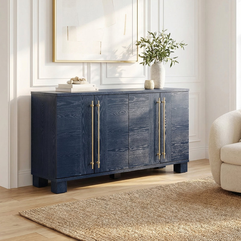 Traditional Wooden Buffet Cabinet With Spacious Storage – Dining Room Sideboard With Modern Touch, Navy