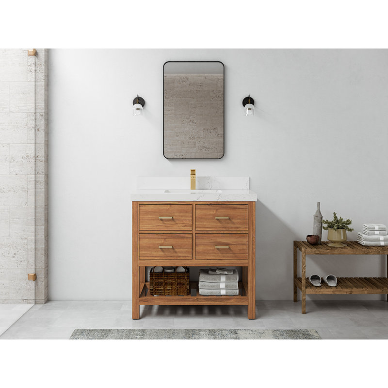Parker Teak 36'' Single Bathroom Vanity with Top, Empira White