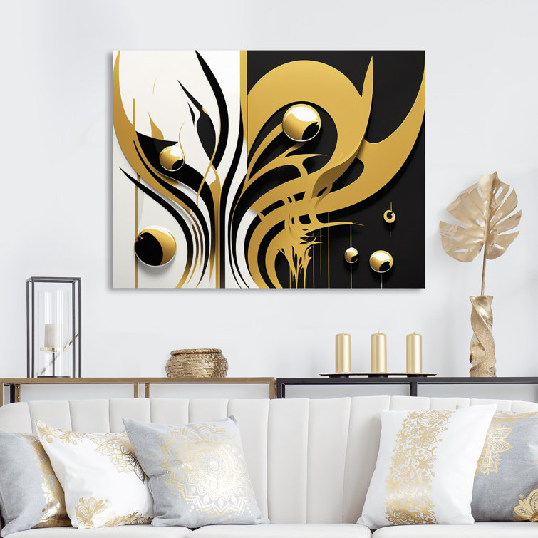 Willa Arlo Interiors Black, White And Gold Liquid Art I On Canvas