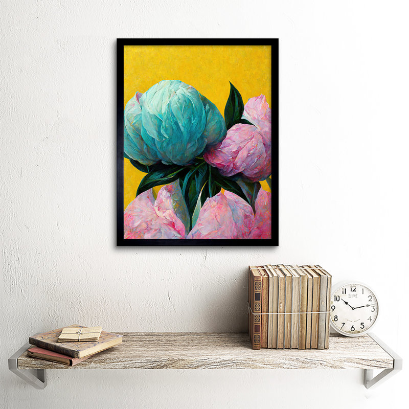 Elegant Peony Floral Yellow Blue Pink - Single Picture Frame Print