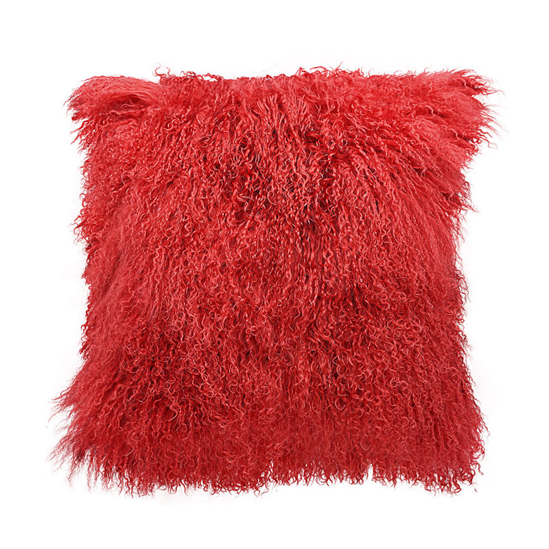 Tibetan Lamb Fur Throw Pillow, 16" x 16", Turquoise, Solid Color