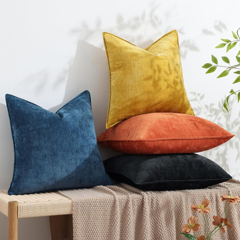 Ensemble de 2 housses de coussins décoratifs de Noël en velours de velours neutre en chenille de style européen pour canapé-lit