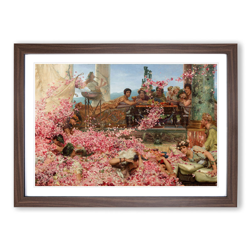 The Roses of Heliogabalus by Lawrence Alma-Tadema - Picture Frame Painting, Walnut Framed, 27cm H x 36cm W x 2cm D