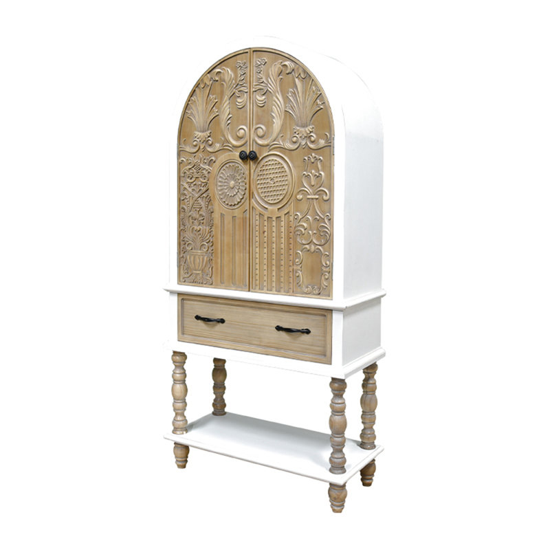 Arched Flower Carved Door Accent Sideboard Cabinet