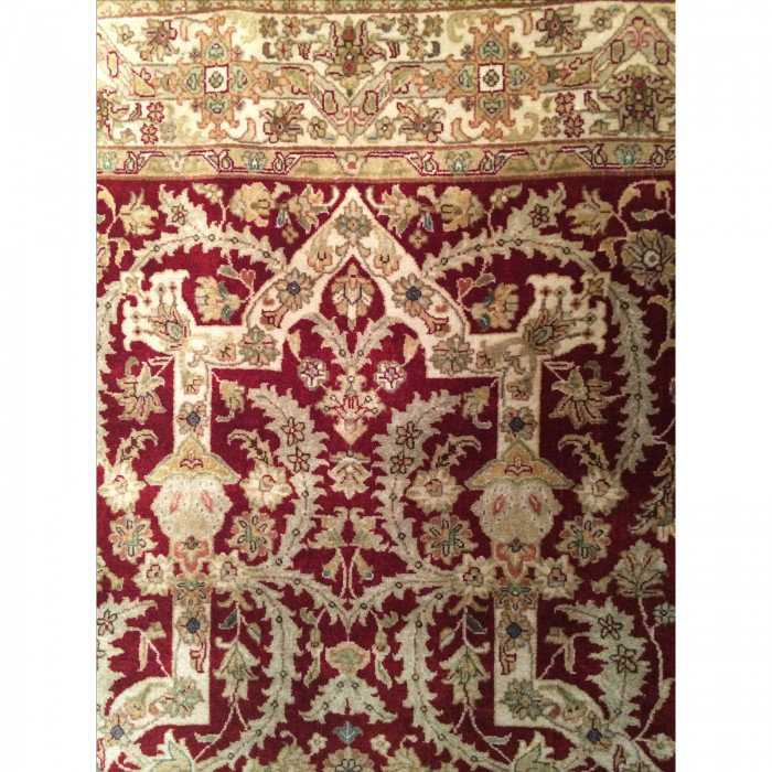 Tapis ivoire/rouge en laine noué la à la main Everson