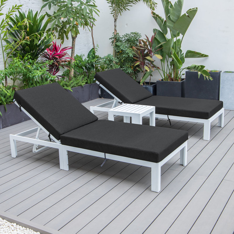 Chelsea Outdoor Metal Chaise Lounge with Table , Cushion Included, Black