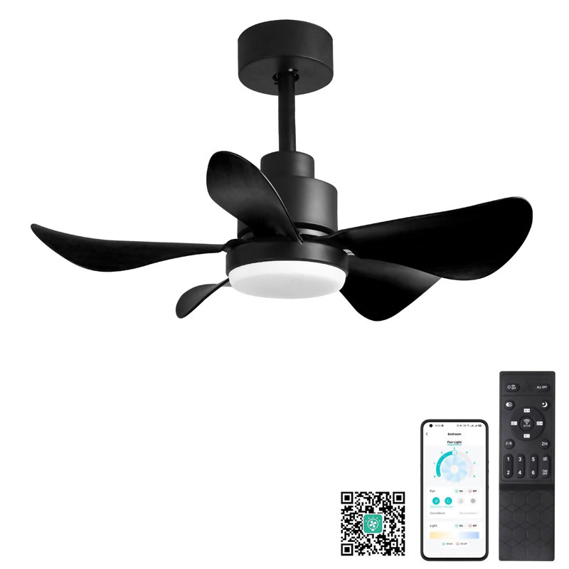 24" Small  Ceiling Fan With Light Remote Control, Black, 24" Wide