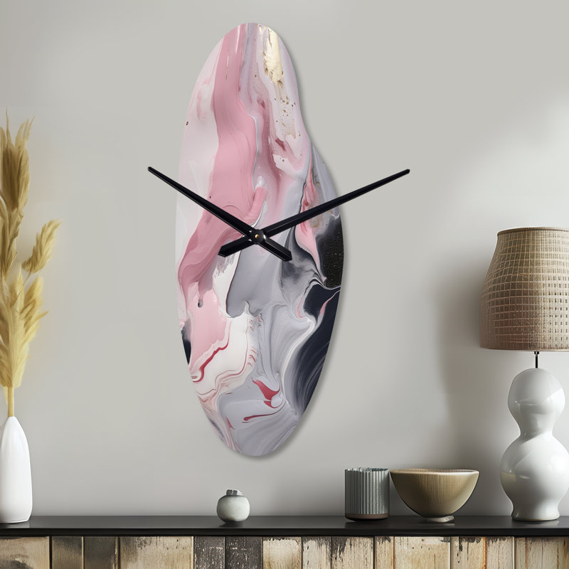 Dallyce - Curved Shape Decorative Pink Abstract Marble Wall Clock, Moyenne