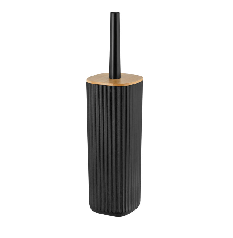 17 Stories toilet brush set, Mod. Rotello, black, with a bamboo lid and a grooved structure, Black