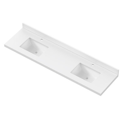 72" Modern White Quartz Stone Double Rectangular Bathroom Vanity Top With Double Sinks