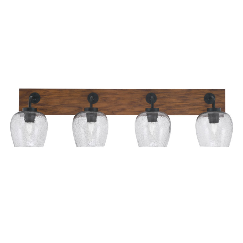 Barre d'éclairage de salle de bain 4 lumières Oxbridge, Fumée, Noir mat/brun