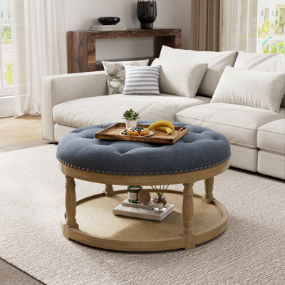 Cristan 33" W Upholstered Round Storage Ottoman by Ophelia & Co.