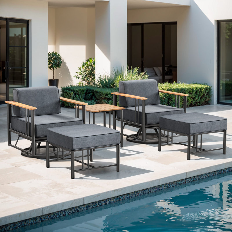 Ensemble de conversation d'extérieur pour 2 chaises pivotantes avec repose-pieds et table d'appoint 18,7 po Archlebov