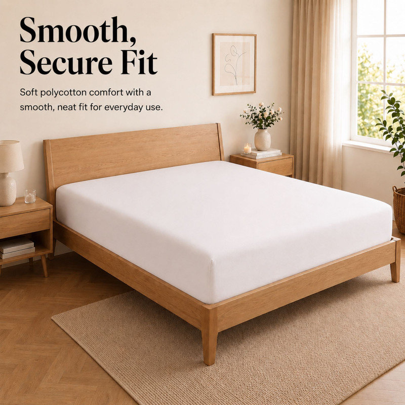 MHG Living Fitted Sheet 30 cm Deep Pocket - Fully Elasticated Polycotton Bed Sheet - Single/Double/King/Super King, White
