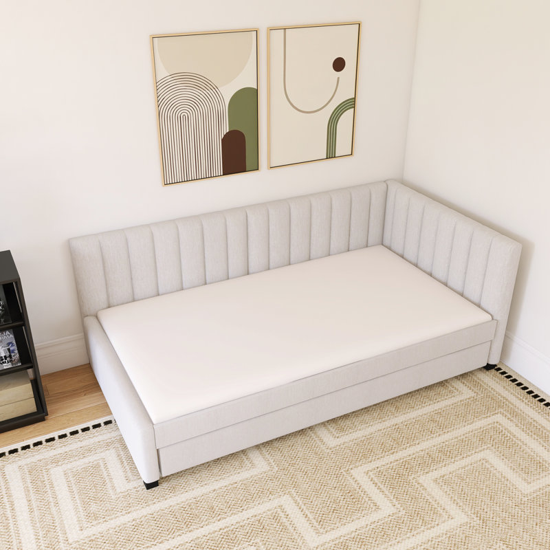 Upholstered Daybed With Trundle, Beige, Twin