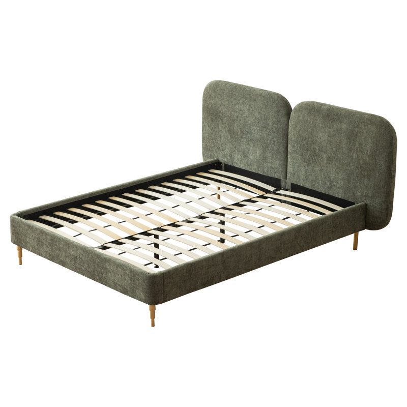 Lit plateforme tapissier avec dossier, Grand, Vert