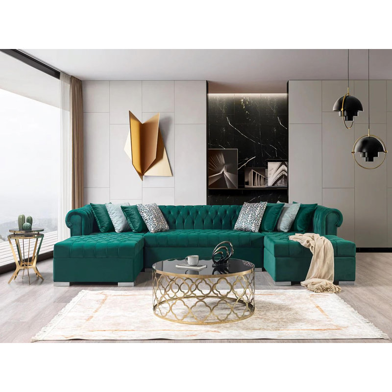 Canapé modulaire en velours vert Lorena, Velours vert