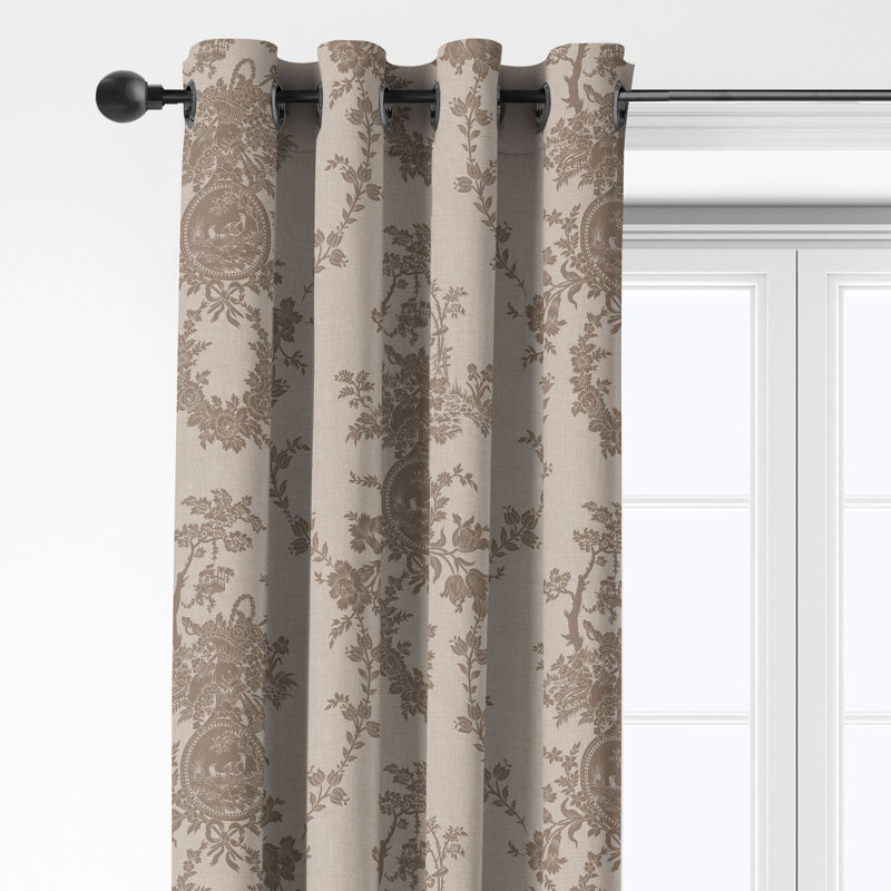Country Lane Toile  Natural Cotton Grommet Top Drapery Panel Set of 2, 50" W  x 72" L
