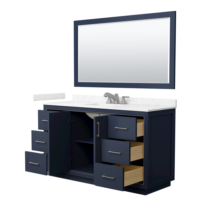 Icon 60" Freestanding Single Bathroom Vanity with Cultured Marble Top, Brushed Nickel, Blue
