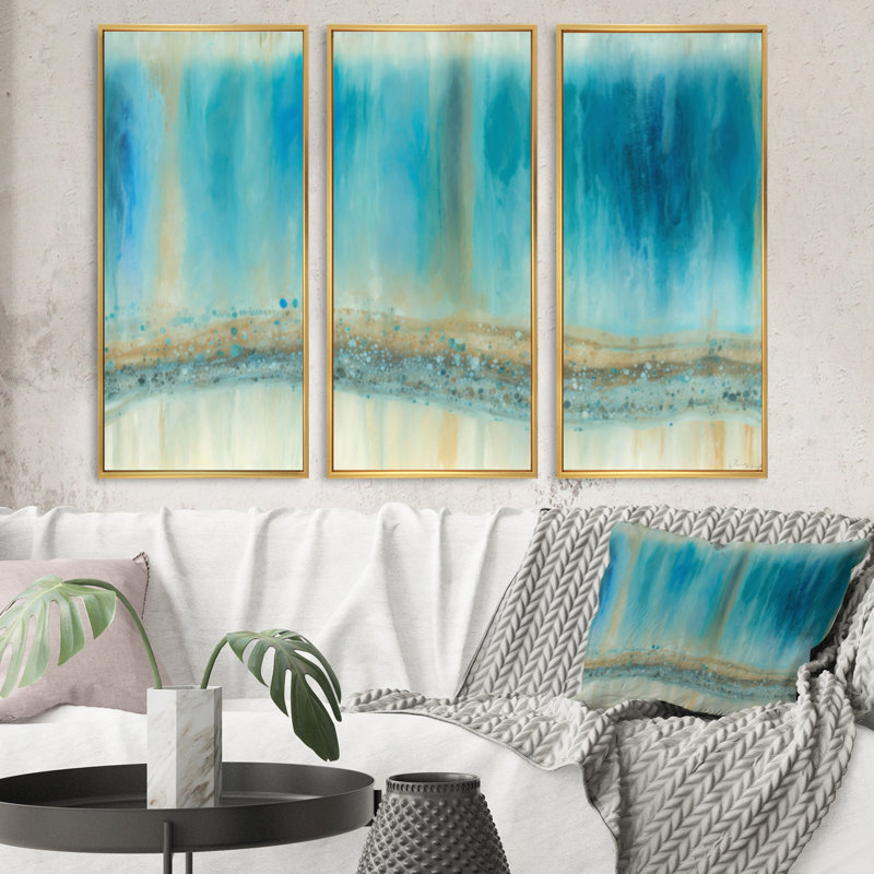«Restless River In The Rain V», ensemble d'art abstrait sur toile à encre liquide_80423, H 20 po x l 36 po x P 1 po