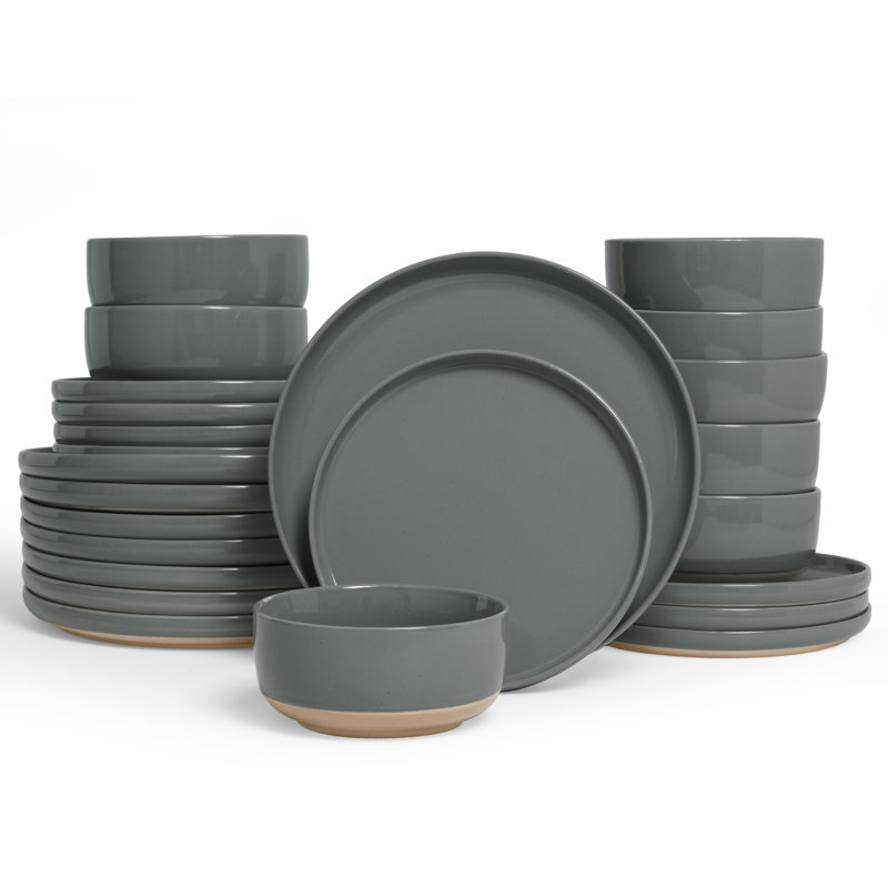 Service de table en grès 24 pièces Famiware - Service pour 8, Gris foncé