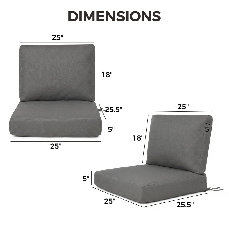 25" Wide Sunbrella® Outdoor Seat & Back Cushion Set with Extra-Thick 5" Seat Cushion, Gray