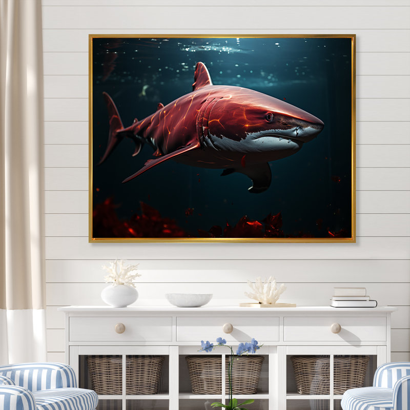 " Oceans Red Ghost Shark Photography ", 34" H x 44" W x 1.5" D, Gold Floater Framed