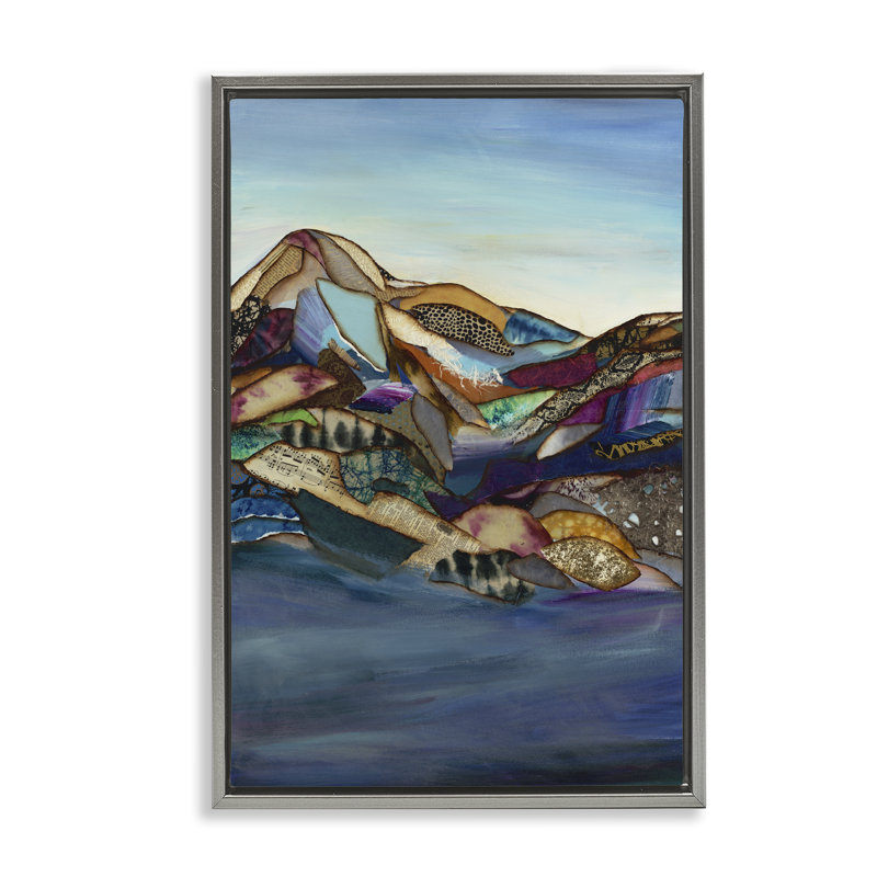Cadre flottant Patchwork Collages Mountains, design Van Horne-Borcherding, H 25 po x l 17 po, Cadre flottant gris lustré