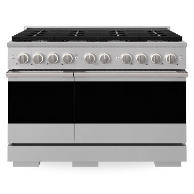 ZLINE Cuisinière à gaz à double four en acier inoxydable 48 po avec 8 brûleurs laiton