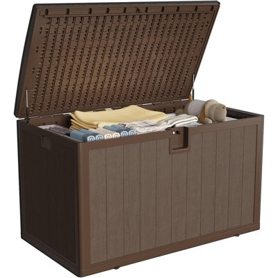 130 Gal Large Resin Deck Box, All-Weather Outdoor Storage Bin with Lid & Bench Seat for Pool, Garden, Patio