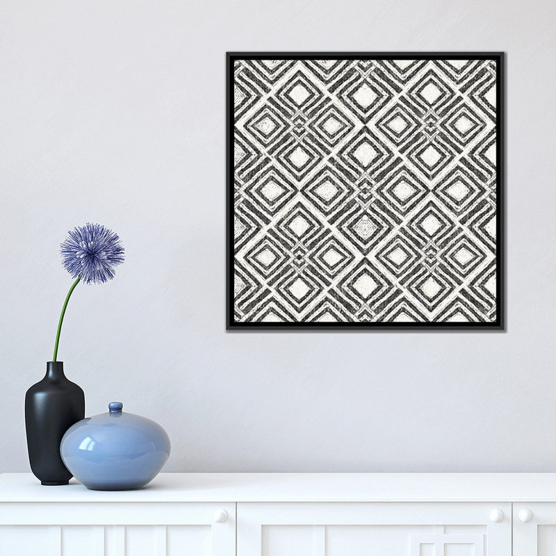 « africain wild pattern, b&w iv », impression sur toile, H 18 po x l 18 po x P 1,5 po, Toile avec cadre noir, Pas de tapis