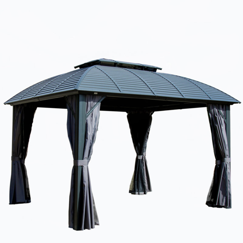 Abri de jardin en métal, Noir, noir, noir, noir, H 112,08 po x l 142,92 po x P 117,36 po