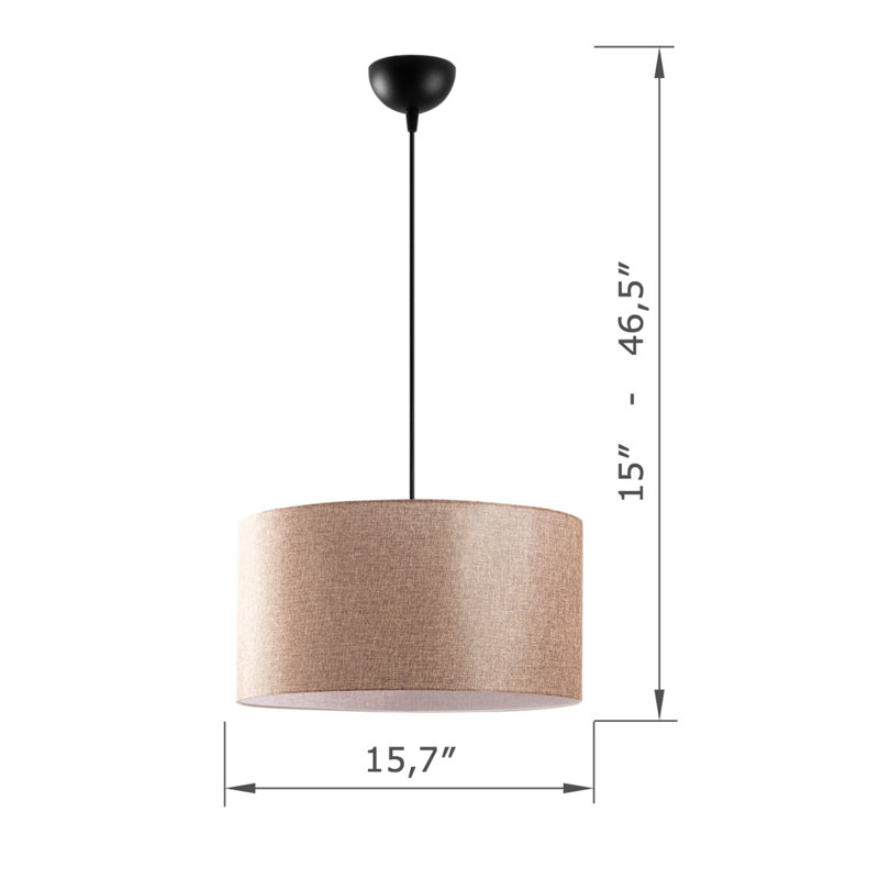 Lustre en métal à hauteur réglable avec capuchon en tissu