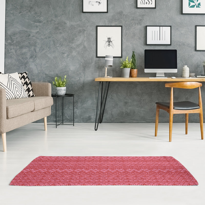 Tapis de zone rouge/rose fait main, Rectangle 5 pi x 7 pi