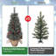 3ft Pre-Lit Small Christmas Tree, Mini Christmas Tree with 78 Led Lights Cloth Bag Base & Pine Cones & Red Berries,Xmas Decorations for Fireplace,Tabletop, Home Decor Indoor