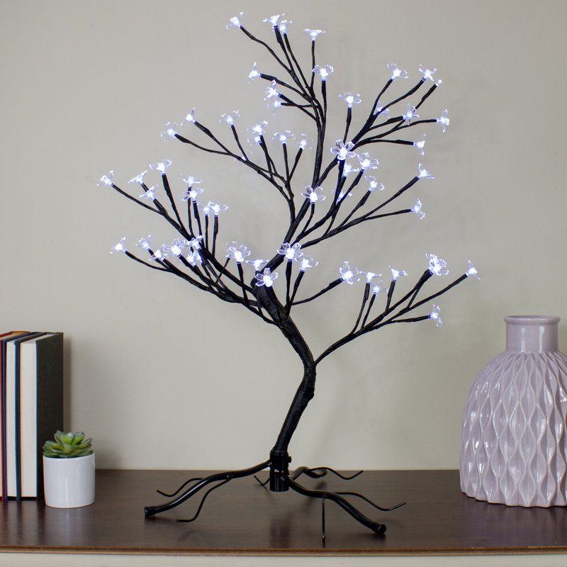 Arbre artificiel japonais 25 "pré-éclairé Sakura Blossom, Blanc pur