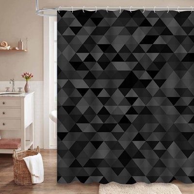Waterproof Black Abstract Geometric Triangle Shower Curtain with 12 Hooks