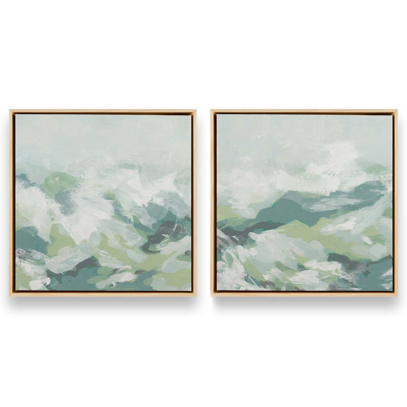 Ensemble de 2 vagues ondulées Verdant, Cadre américain en érable flottant, H 13 po x l 26 po