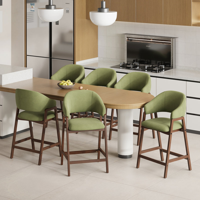 Upholstered Solid Wood Bar Stool Counter Stool, Green, 6