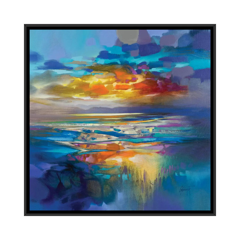 «Cyan liquide» par Scott Naismith - reproduction d'art, H 12 po x l 12 po x P 1,5 po, Toile avec cadre noir