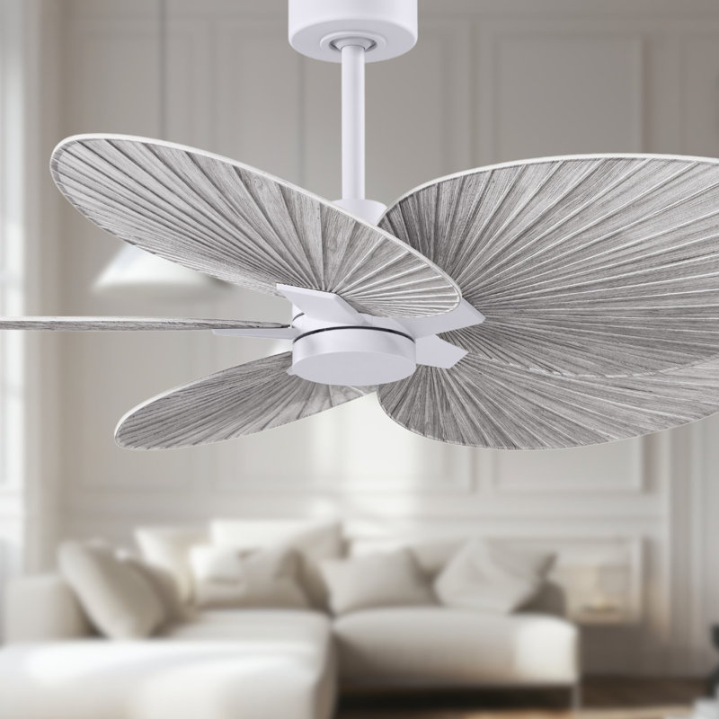 Alessandra Tropical - Five Blade Ceiling Fan - Matte White Finish - Matte White Blades, Barn Wood Tone, Matte White