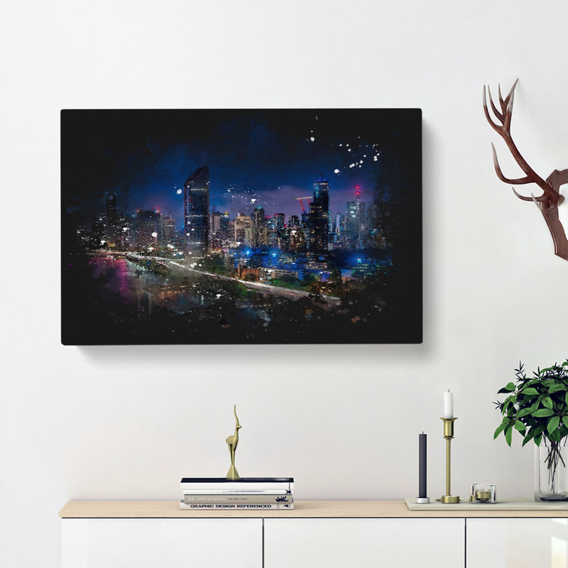 Brisbane City Skyline Australia - Wrapped Canvas Painting, 35cm H x 50cm W x 3cm D