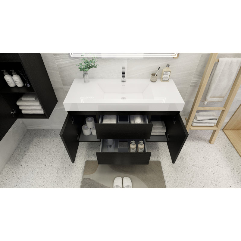 Ensemble de meuble-lavabo mural simple 48 po Carol-Ann, Noir riche
