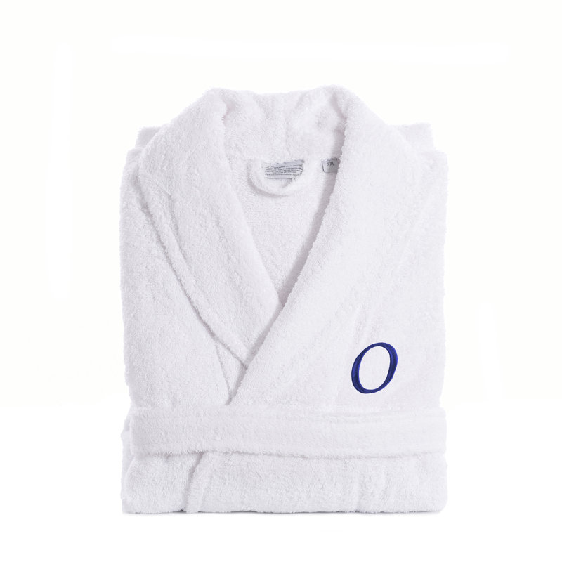 Peignoir personnalisé 100% coton éponge avec poches, Grand / Très grand, O, Bleu marine