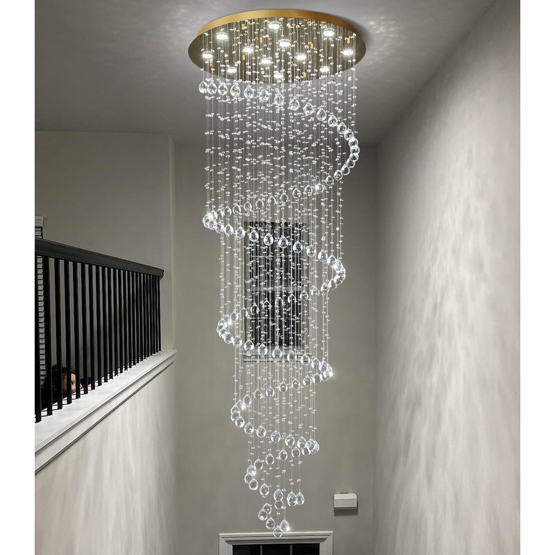 Glam Chandelier Crystal Led Dimmable Light, Gold, 118'' H X 31.5'' W X 31.5'' D, 12