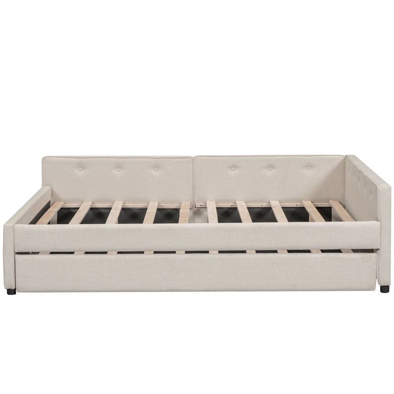 Lit plateforme tapissier avec port USB et lit gigogne simple, Grand lit