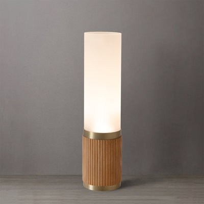 Tambo Cylindro 18" Petite Accent Table Lamp, Natural Ash, Weathered Brass, Frosted Acrylic, Dimmer Switch   