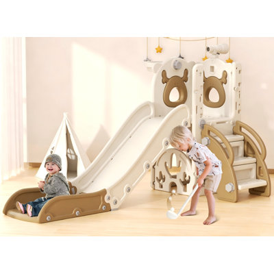 7 In 1 Kids Slide For Toddlers, Toddler Playset With Golf, Basketball Hoop, Climber And Storage Space