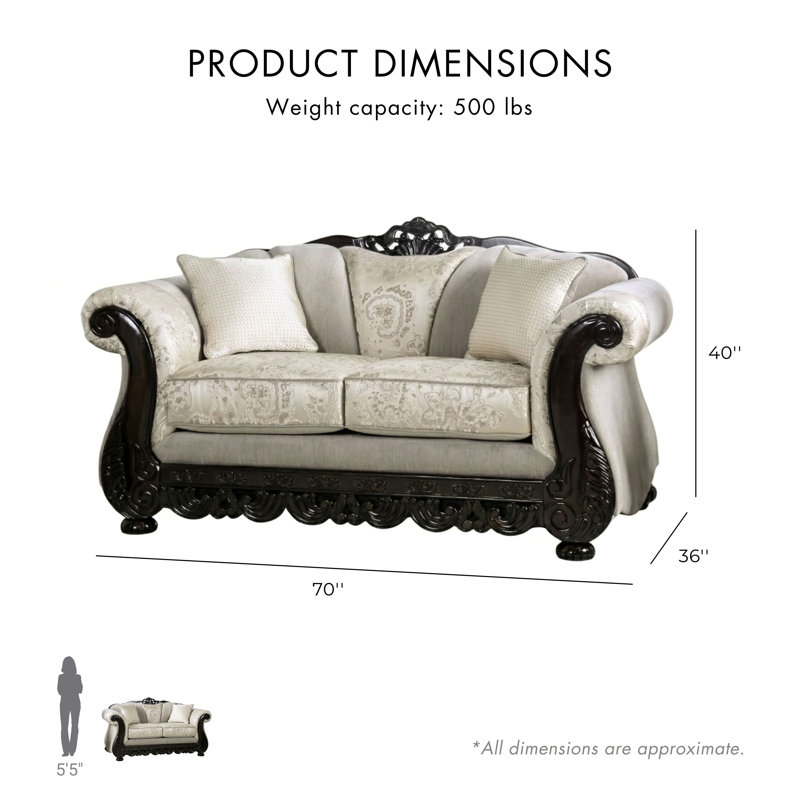 Akyla Chenille Rolled Arm Sofa, Ivory, 40" H x 70" W x 36" D
