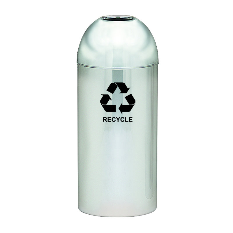 Poubelle de recyclage 15 gallons Dome Top, Chrome poli